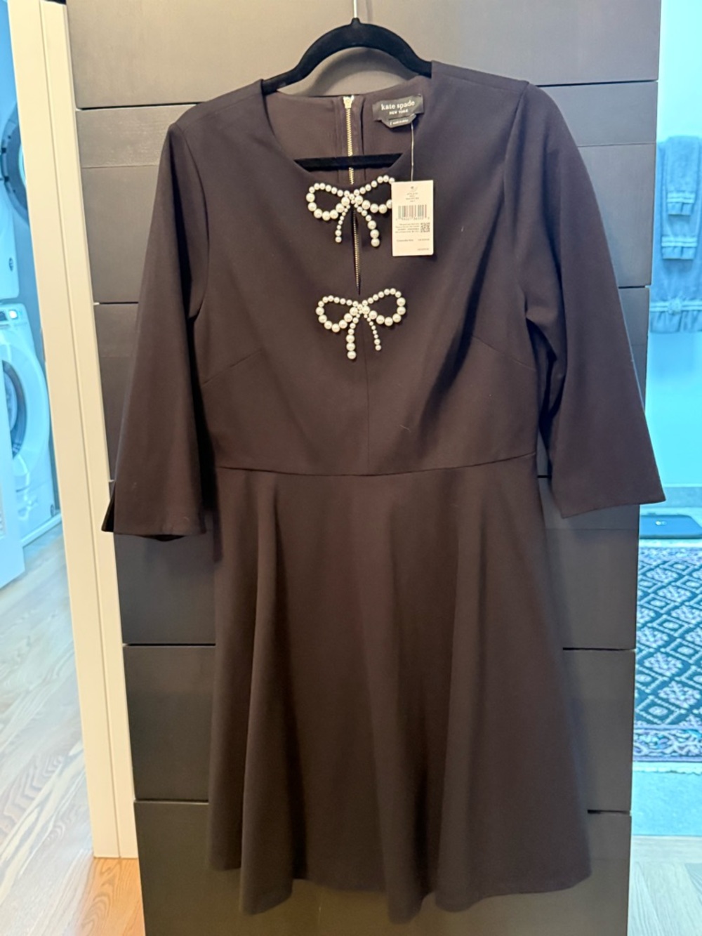 kate spade Black Dress with Pearl Bow Embellishments